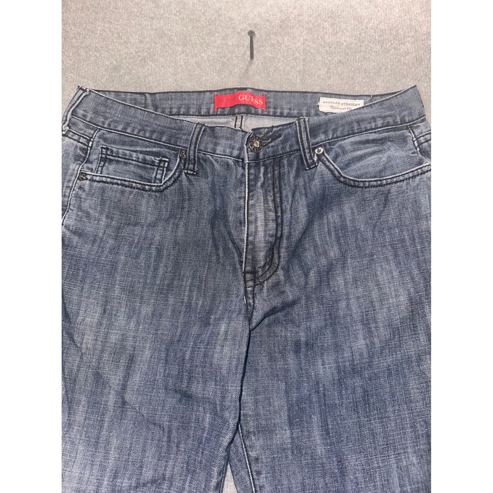 Guess Mens Regular Straight Crescent Fit Jeans Dark Wash Blue Denim 28 Inseam